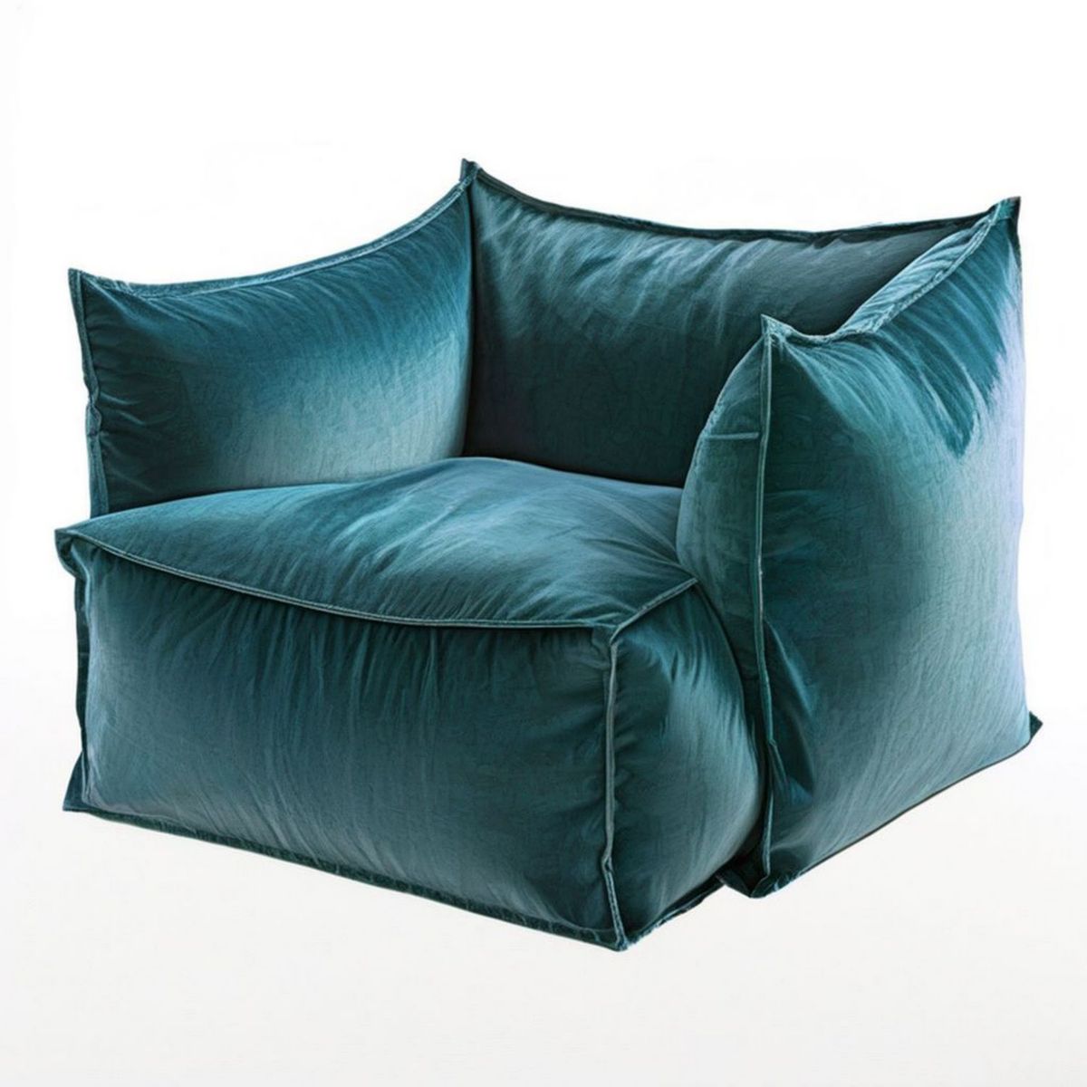 Sitzsack-Sessel 90 x 90 x 70 cm aus Polyester-Samt in Petrol mit EPS-Perlenfüllung