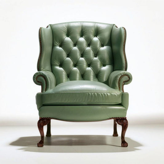 Chesterfield-Ohrensessel aus PU-Kunstleder in Salbeigrün, 85 x 90 x 110 cm