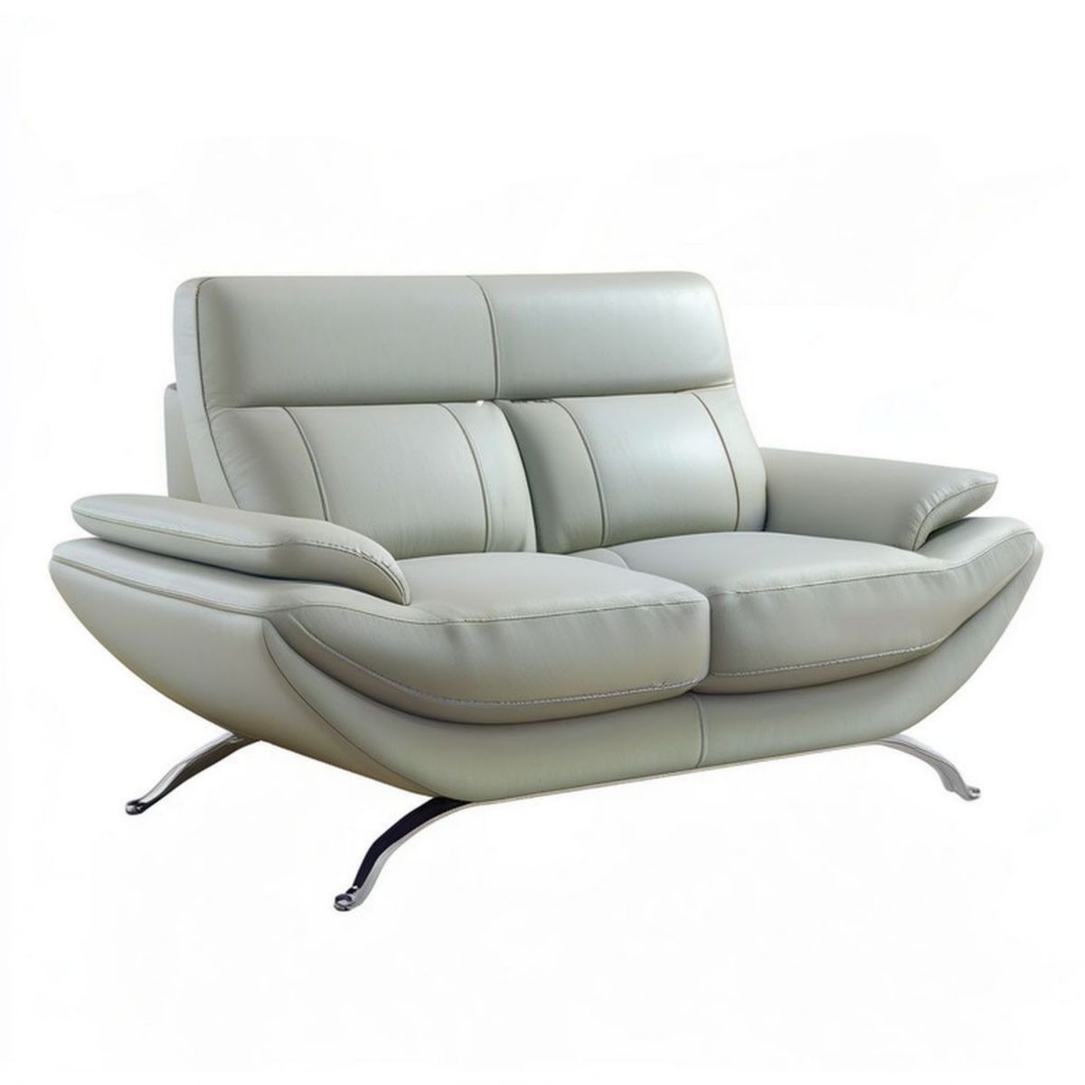 2-Sitzer-Sofa aus Kunstleder, Hellgrau, mit Chromstahlfüssen, 170 × 95 × 92 cm