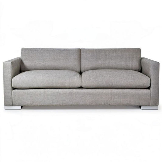 2-Sitzer-Sofa Hellgrau mit Polyesterbezug und verchromten Stahlfüssen, 200 × 90 × 85 cm