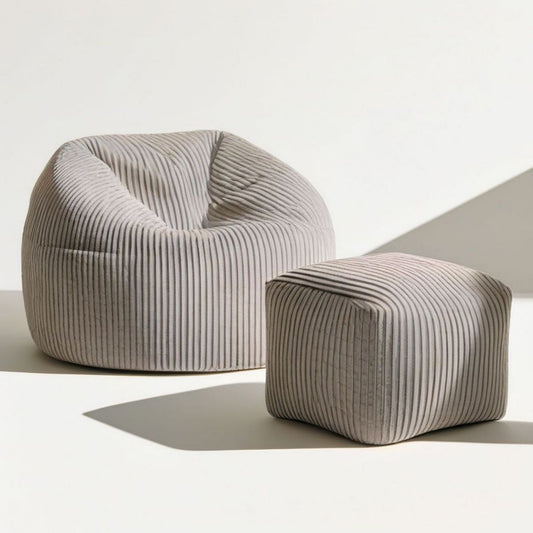 Beiger Cord-Sessel mit Hocker, Sessel 85 x 80 x 70 cm, Hocker 60 x 50 x 40 cm