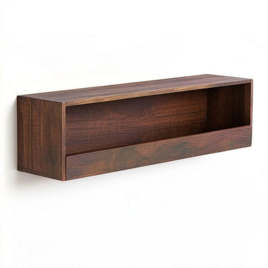 Rechteckiges Wandregal aus Nussbaum-Massivholz, Dunkelbraun, 120 x 30 x 35 cm