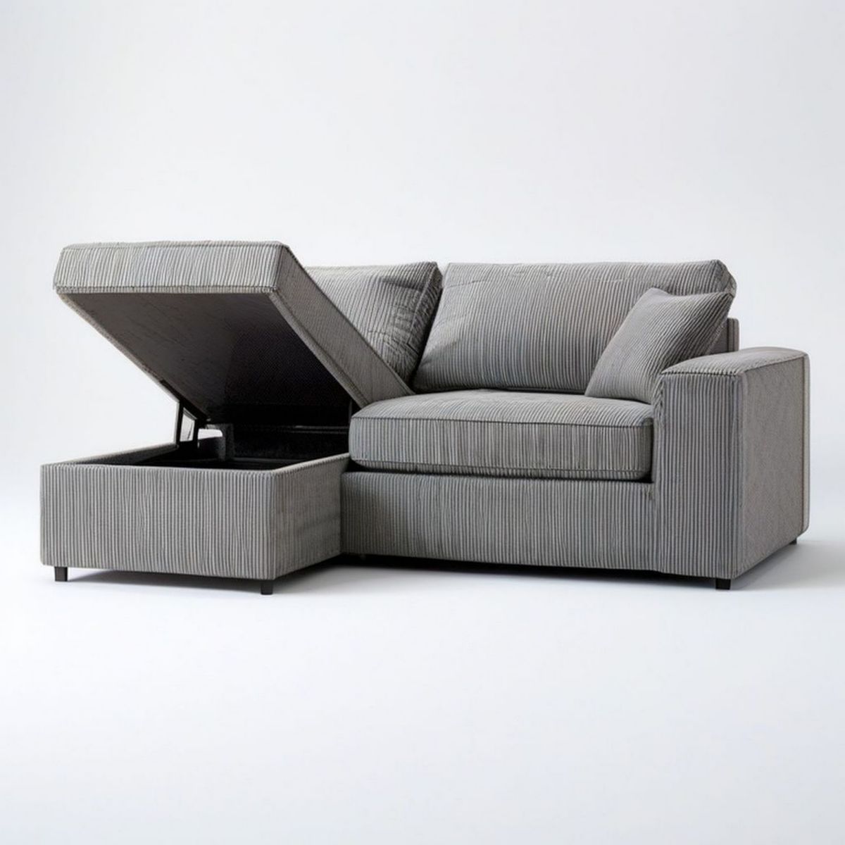 2-teiliges Sofa mit Stauraum, 175 x 85 x 82 cm, Grau/Schwarz, Polyester-Cordbezug