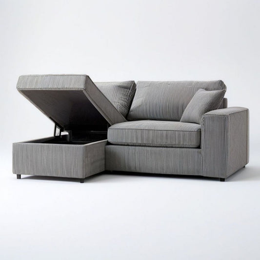 2-teiliges Sofa mit Stauraum, 175 x 85 x 82 cm, Grau/Schwarz, Polyester-Cordbezug