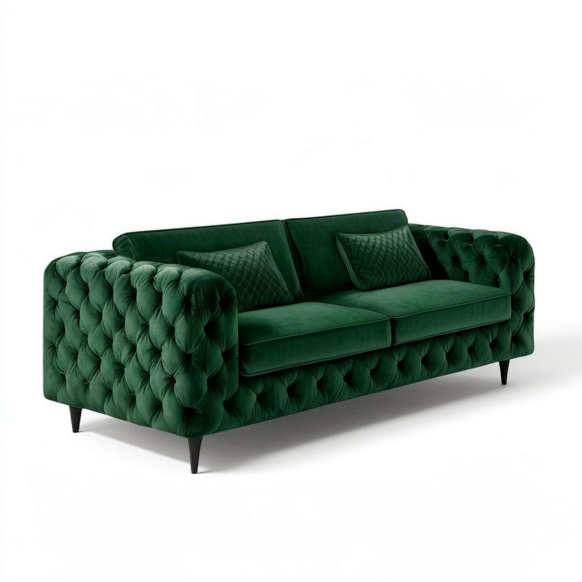 3-Sitzer Chesterfield-Sofa, 220 x 90 x 78 cm, Dunkelgrün/Schwarz, Samt