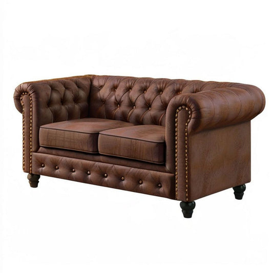 Chesterfield 2-Sitzer aus braunem PU-Kunstleder, 170 x 90 x 75 cm