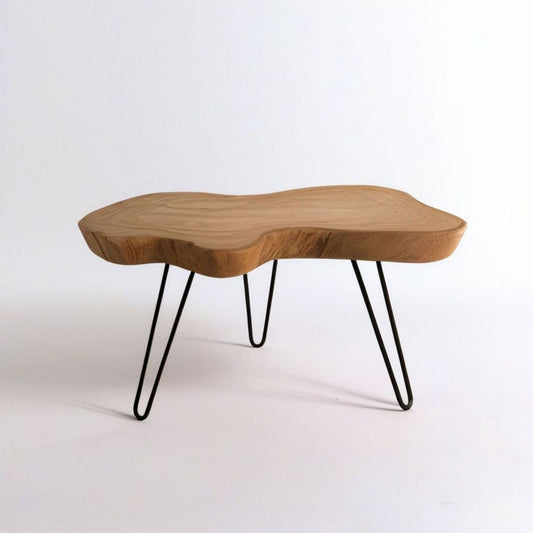 Couchtisch aus Massivholz, organische Form, Naturbraun/Schwarz, 110 x 65 x 45 cm