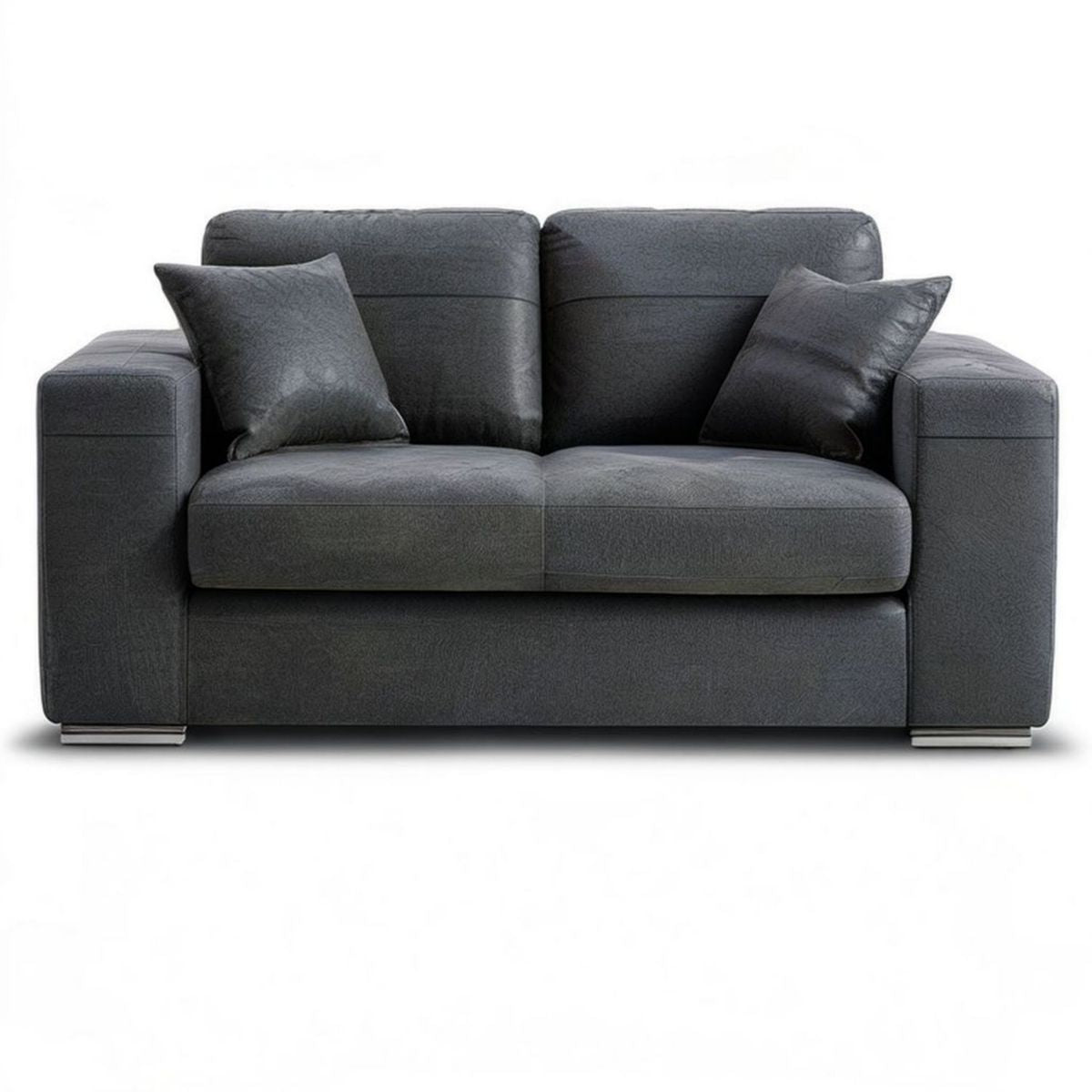 2-Sitzer-Sofa aus dunkelgrauem PU-Kunstleder mit 2 Kissen, 180 x 95 x 85 cm