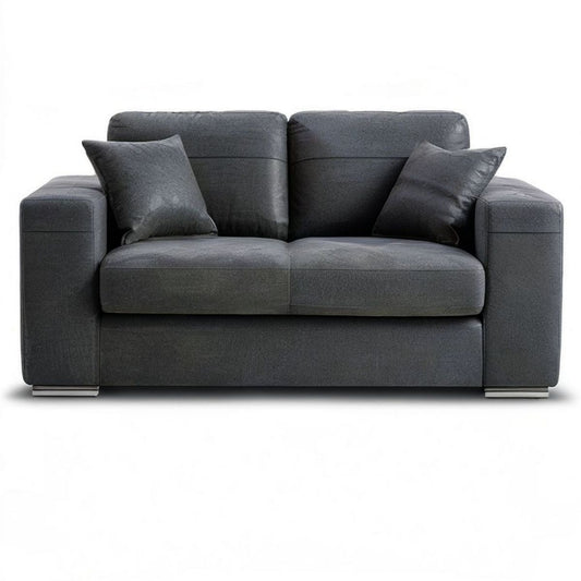 2-Sitzer-Sofa aus dunkelgrauem PU-Kunstleder mit 2 Kissen, 180 x 95 x 85 cm