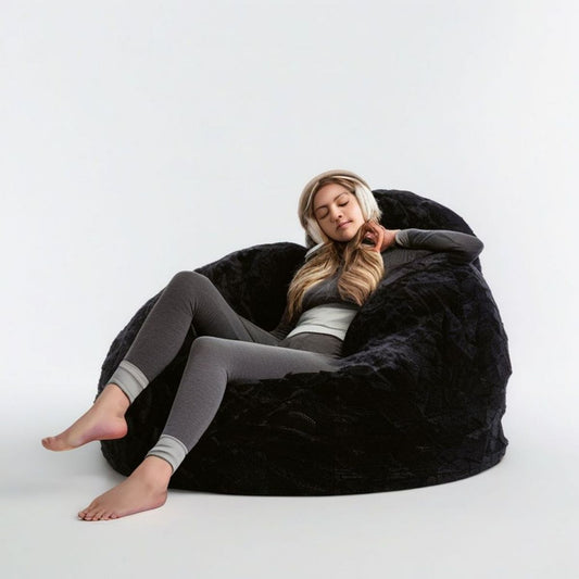 XXL Sitzsack Schwarz aus Polyester mit EPS-Perlenfüllung, 180 x 140 x 90 cm