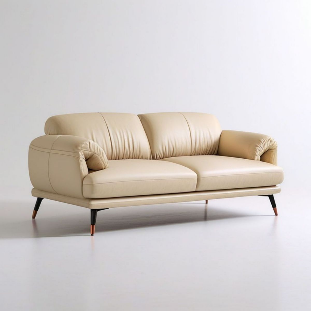 2-Sitzer-Sofa 180 x 90 x 88 cm in Creme mit PU-Kunstlederbezug und Stahlbeinen
