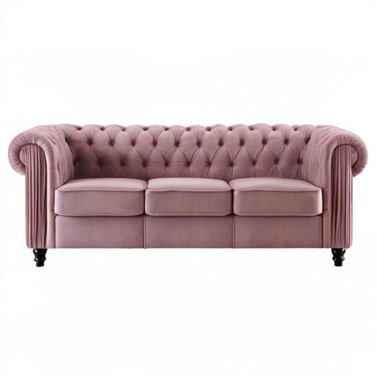 Chesterfield-Sofa, 3-Sitzer, 213 x 86 x 75 cm, Altrosa/Schwarz